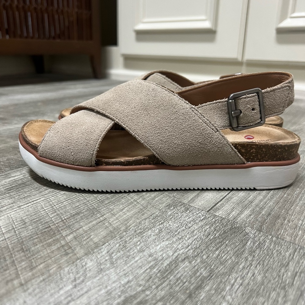 Clarks Beige Suede Crisscross Slingback Sandals